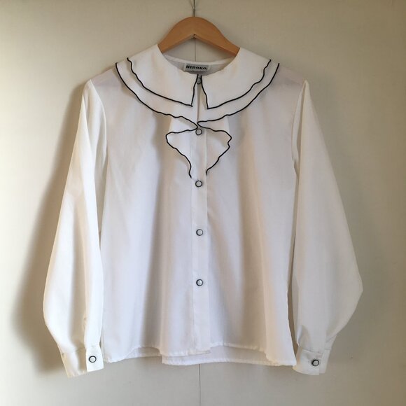 Vintage Bibbed Collar White Button Down Performance Choir Blouse - Picture 11 of 16